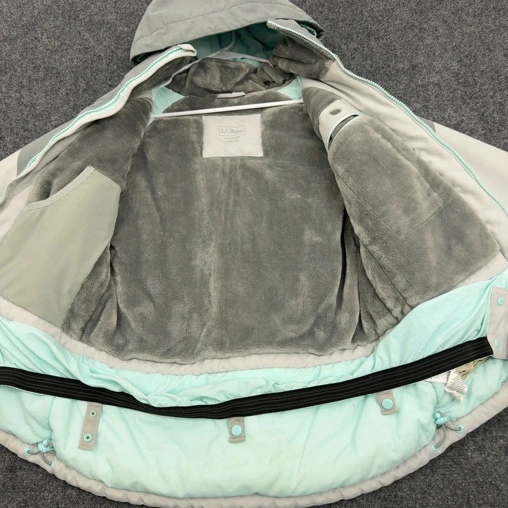LL Bean Ski Jacket Youth L 14-16 Gray Polyester Hooded Colorblock Winter Sport